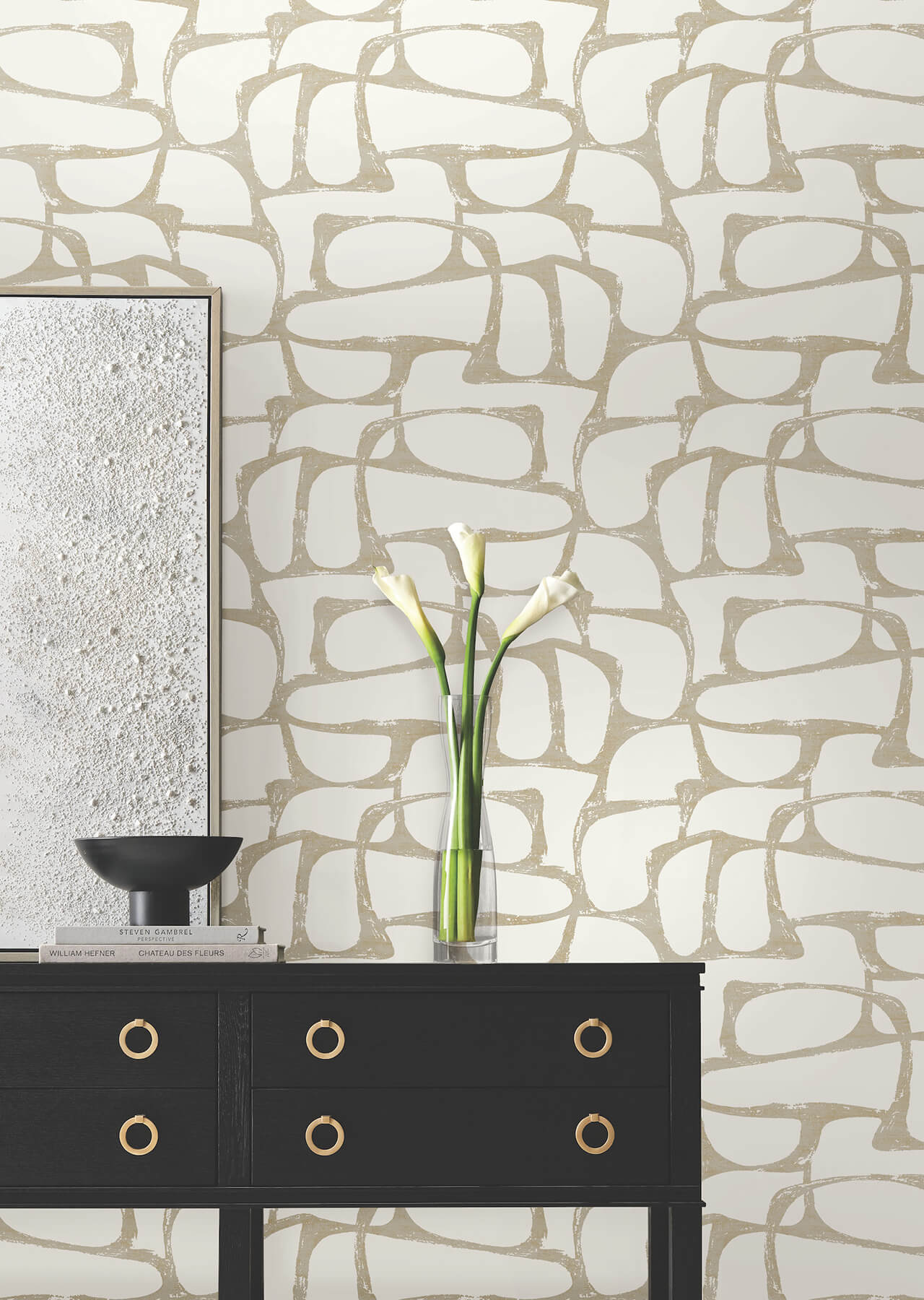 Candice Olson Decadence Craftsman Geometric Wallpaper - White & Gold - Image 3