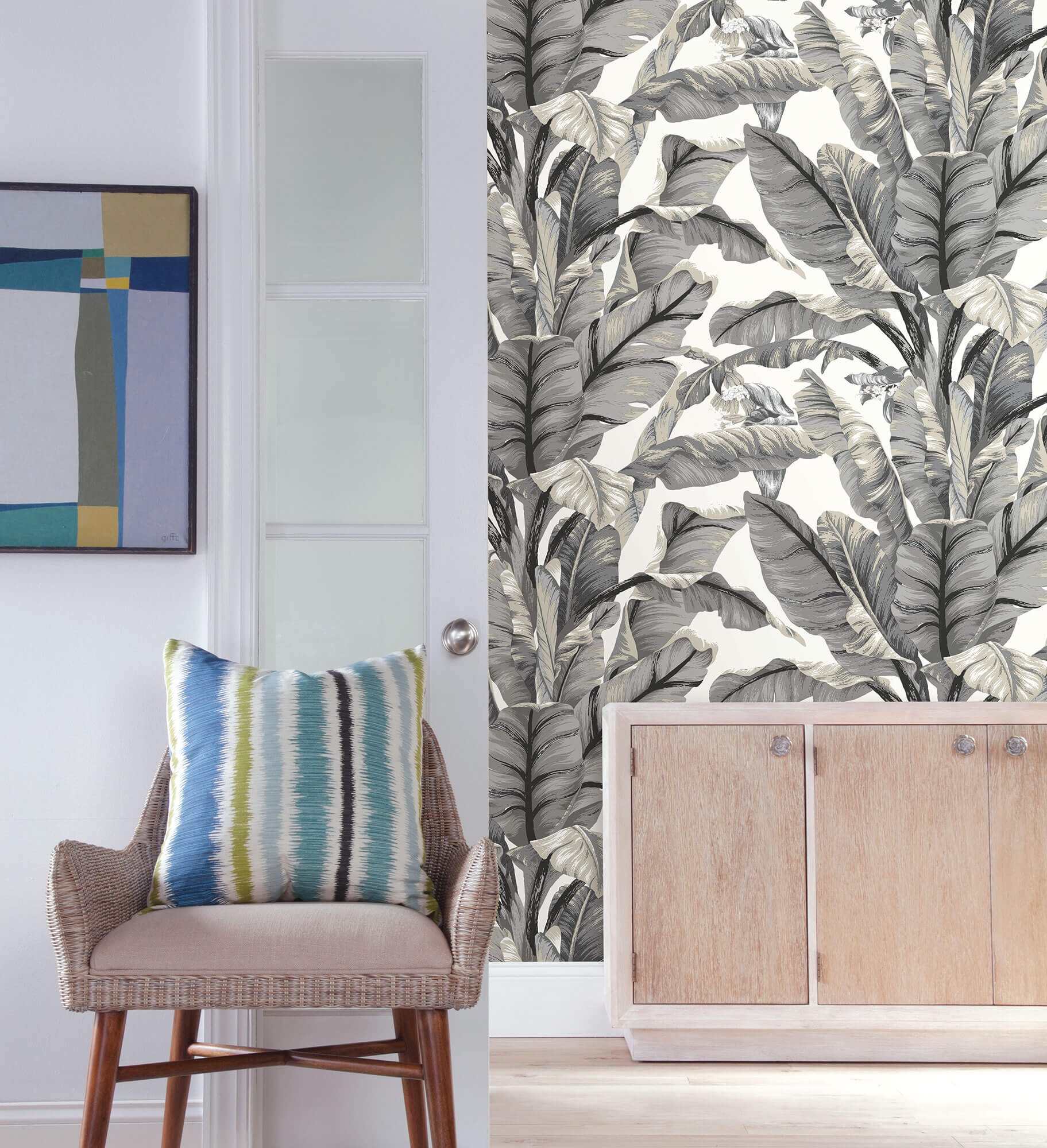 York Banana Leaf Peel & Stick Wallpaper - Black & White - Image 3