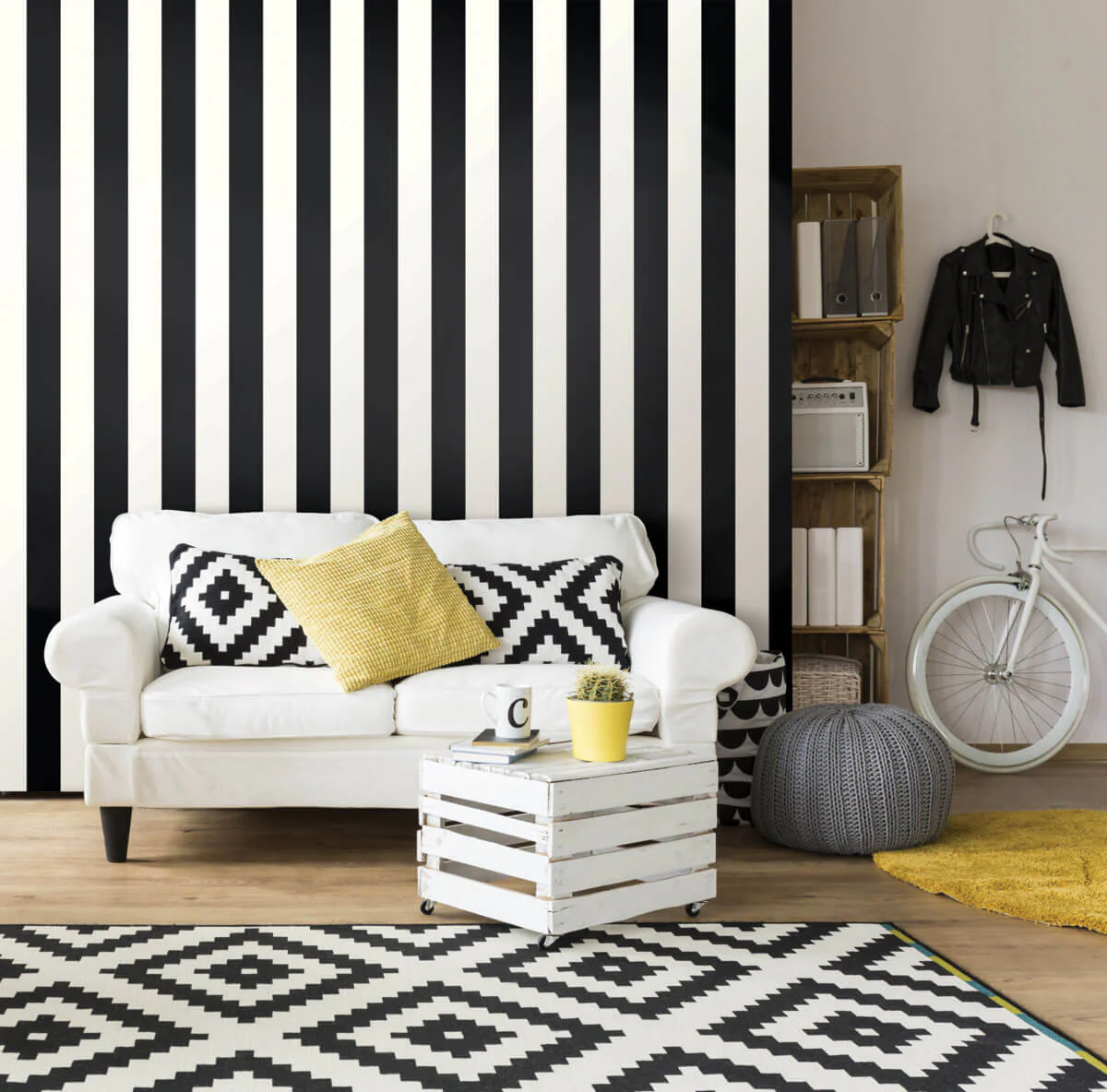 York Awning Stripe Peel & Stick Wallpaper - Black & White - Image 3