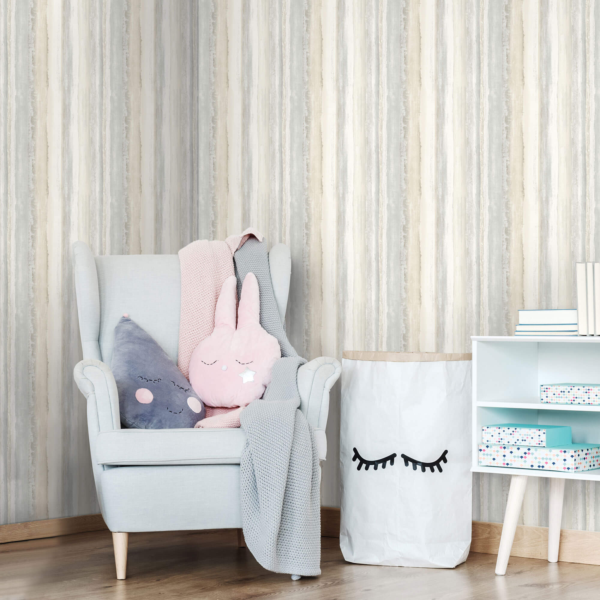 York Watercolor Stripes Peel & Stick Wallpaper - Tan & Gray - Image 3