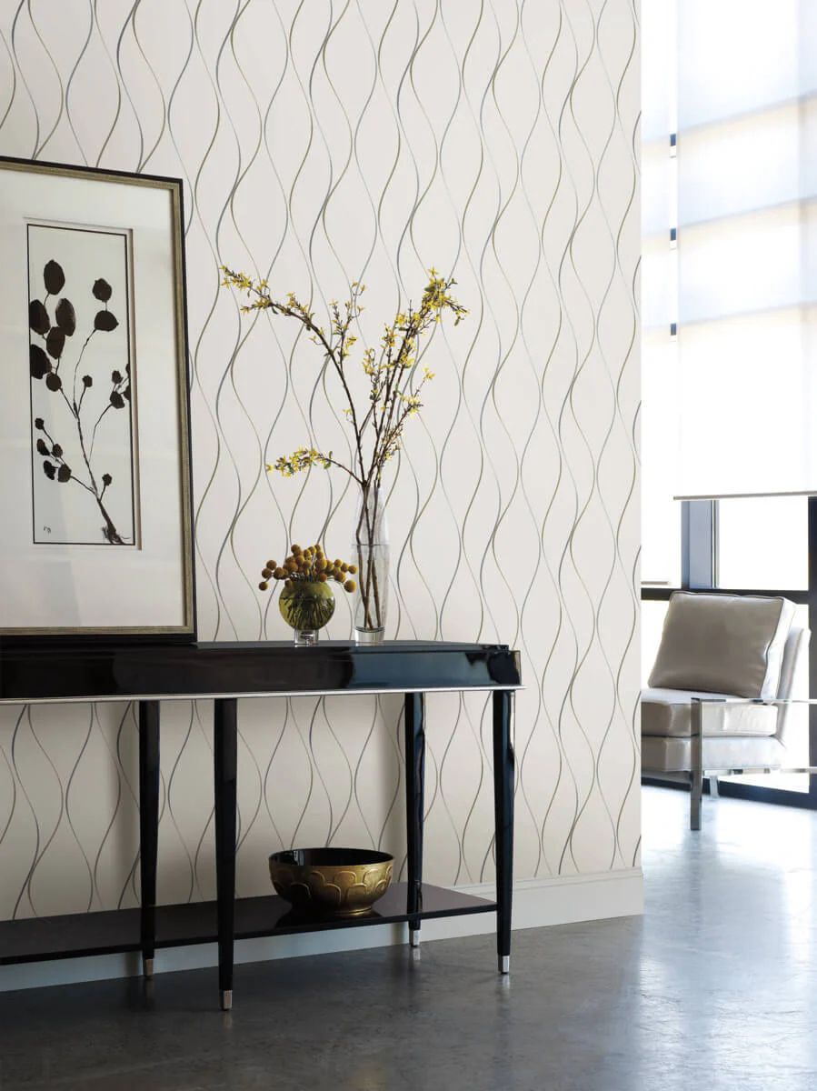 Antonina Vella Dazzling Dimensions Wavy Stripe Wallpaper - White & Silver - Image 3