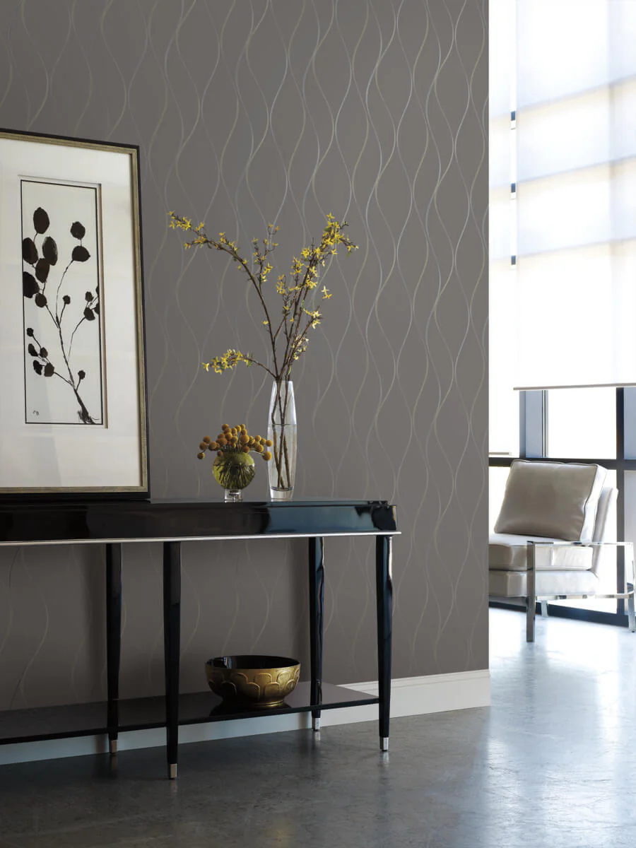 Antonina Vella Dazzling Dimensions Wavy Stripe Wallpaper - Dark Gray - Image 3